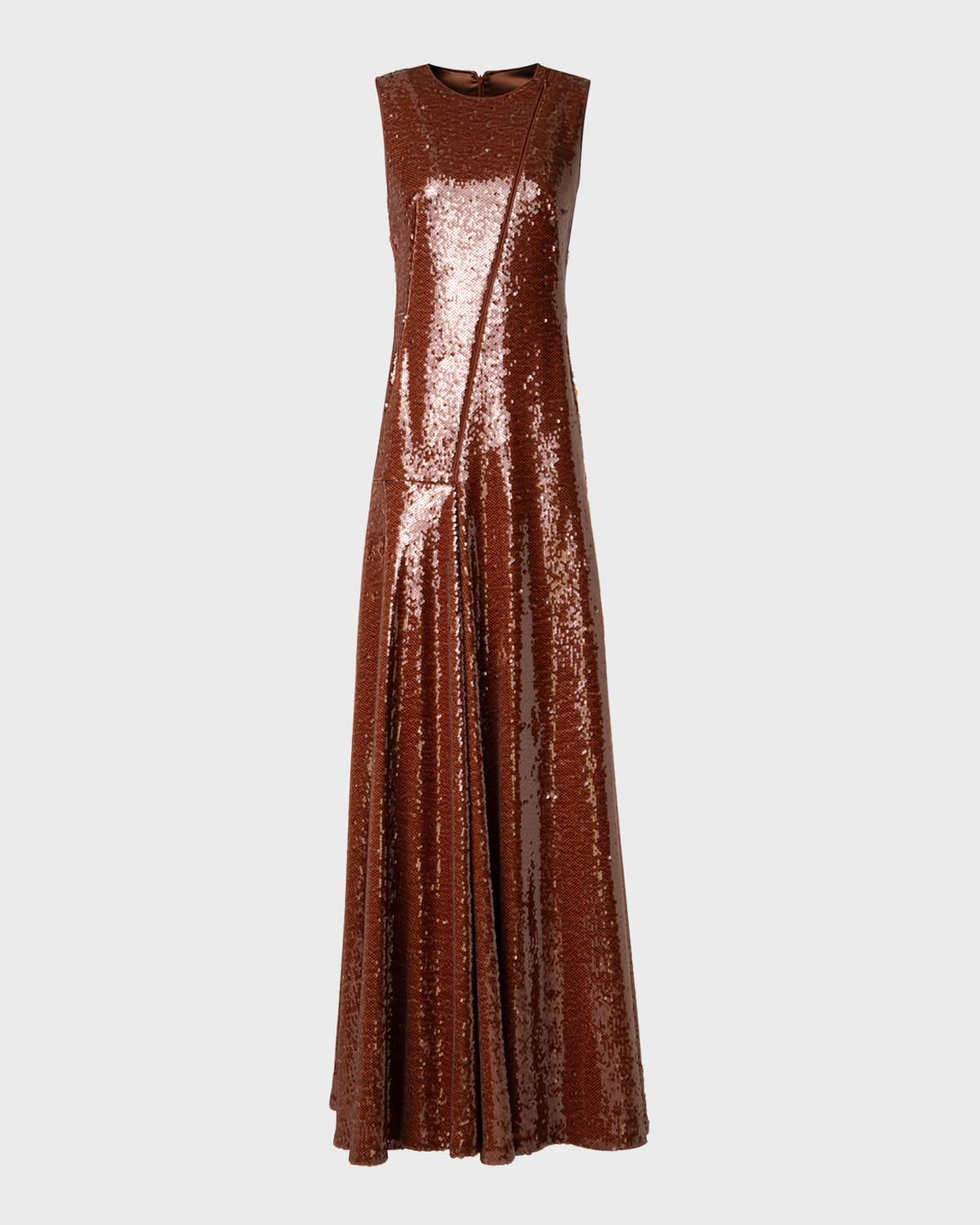 sequined slash-cutout sleeveless gown