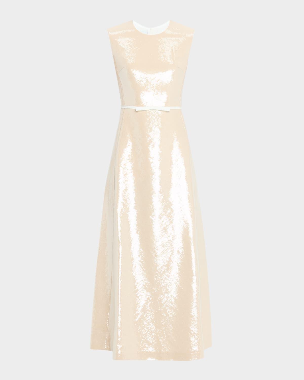 sequined sleeveless ankle dress