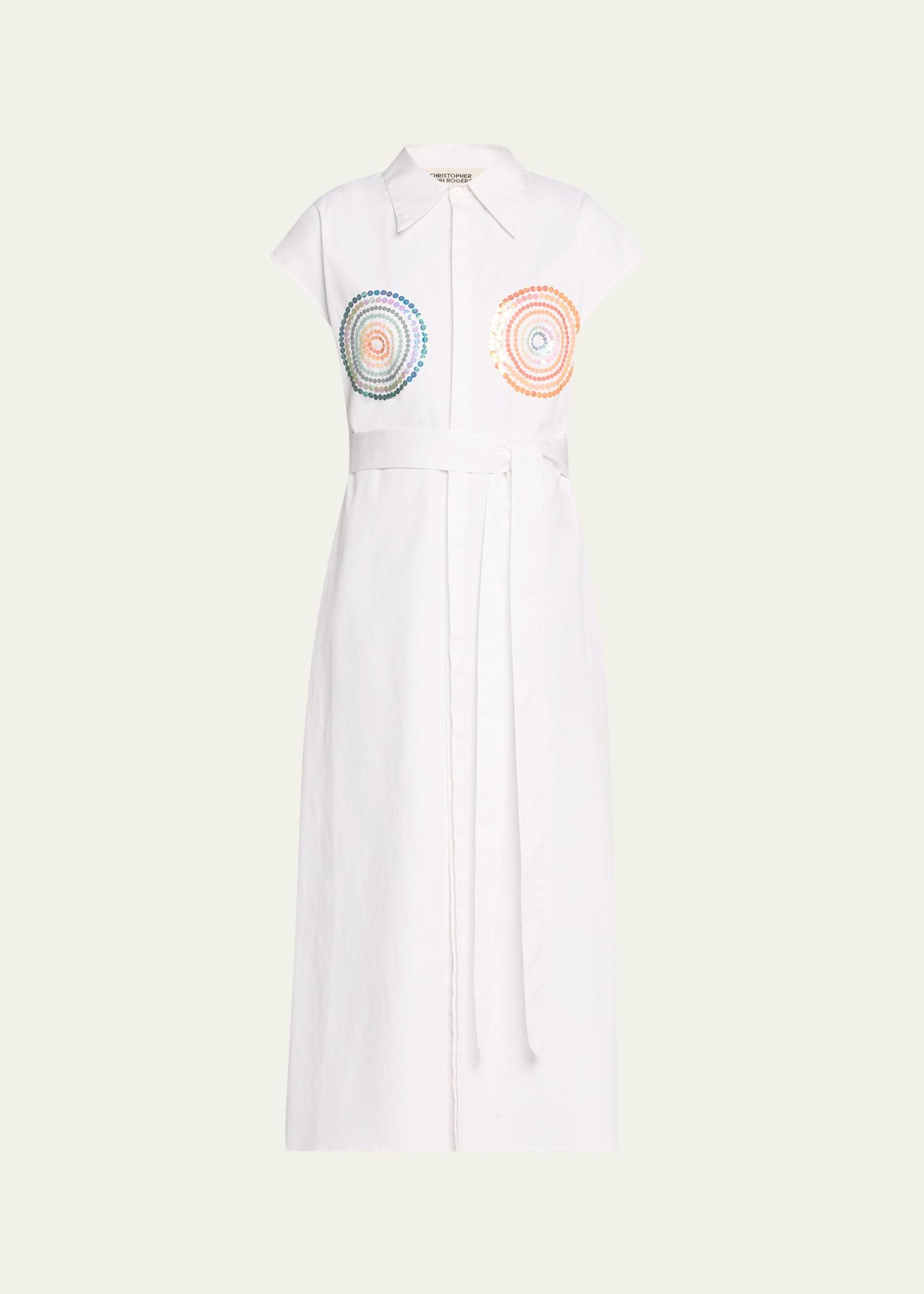 sequined sleeveless belted shirtdress