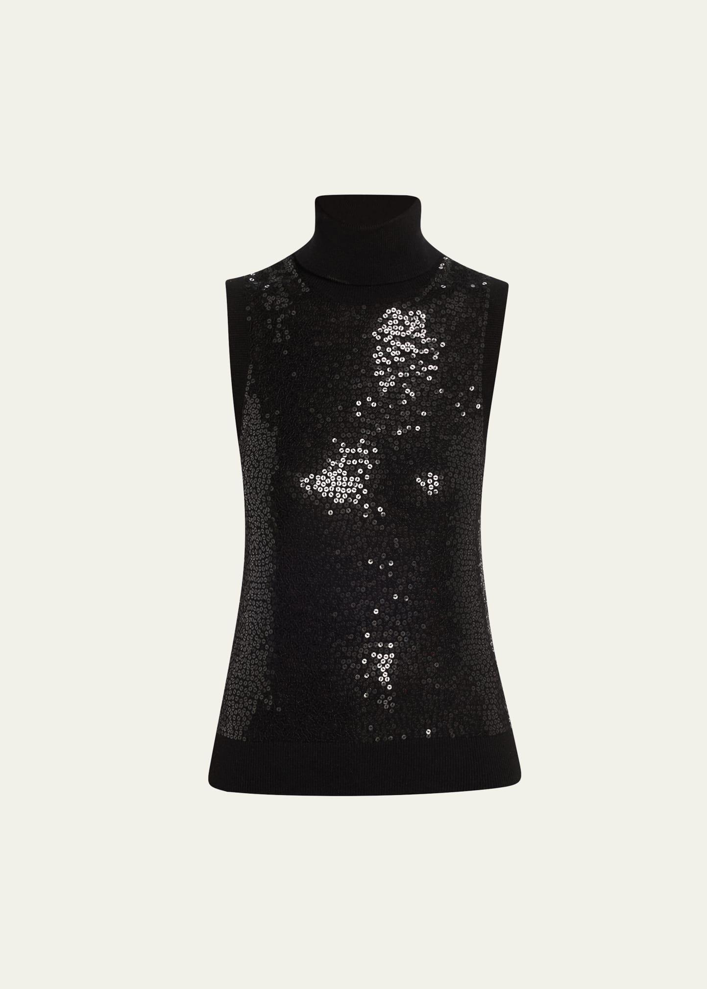 sequined sleeveless cashmere turtleneck