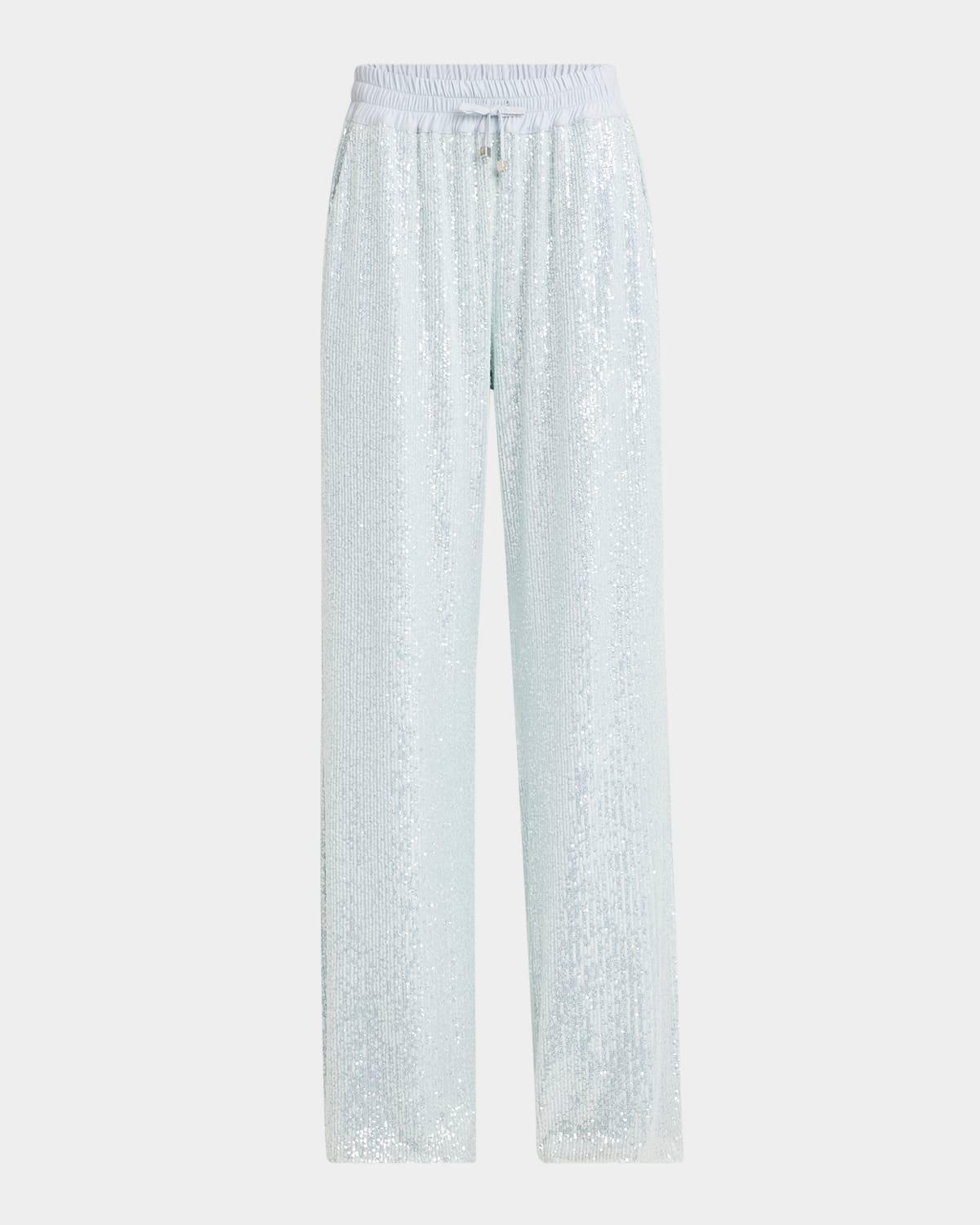 sequined straight-leg drawstring pants