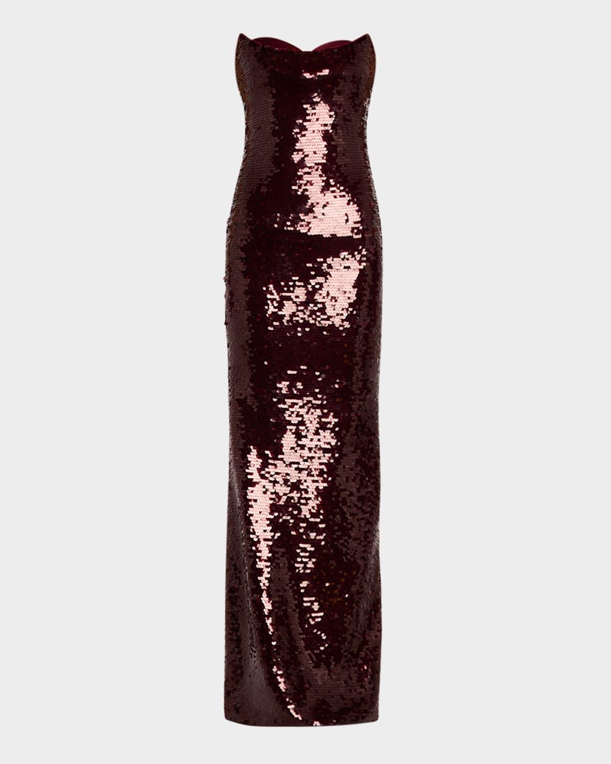 sequined strapless column gown