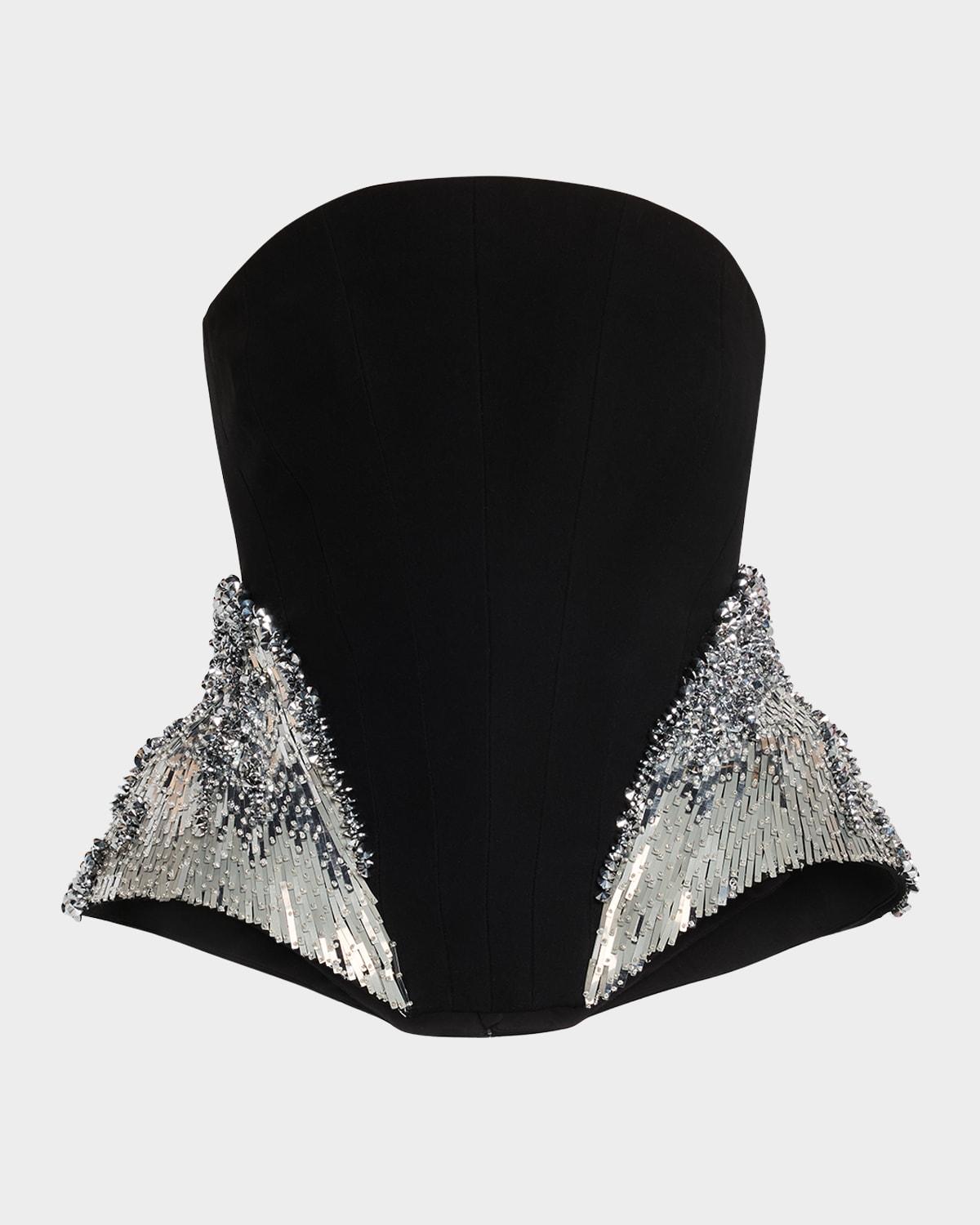 sequined strapless corset peplum top