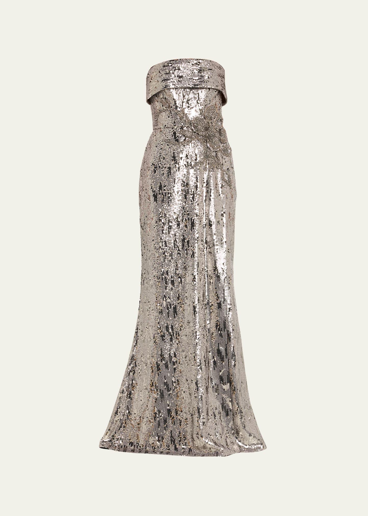 sequined strapless trumpet gown
