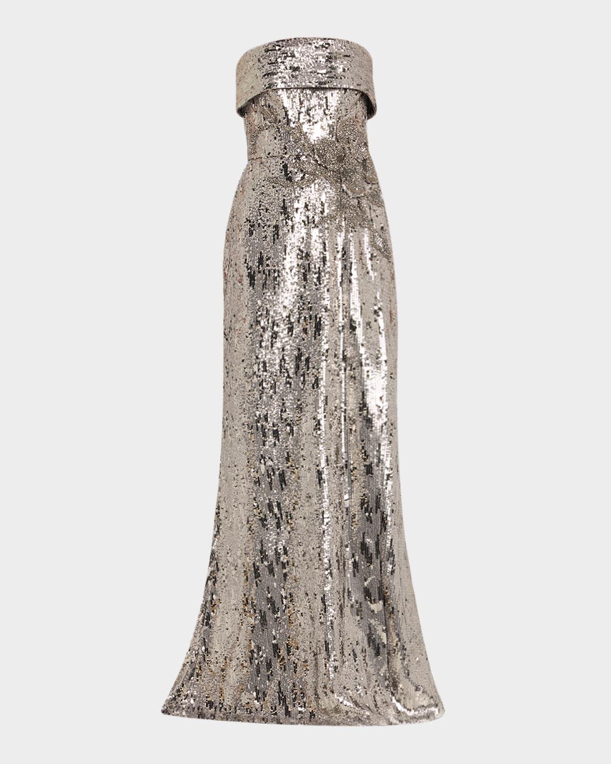 sequined strapless trumpet gown