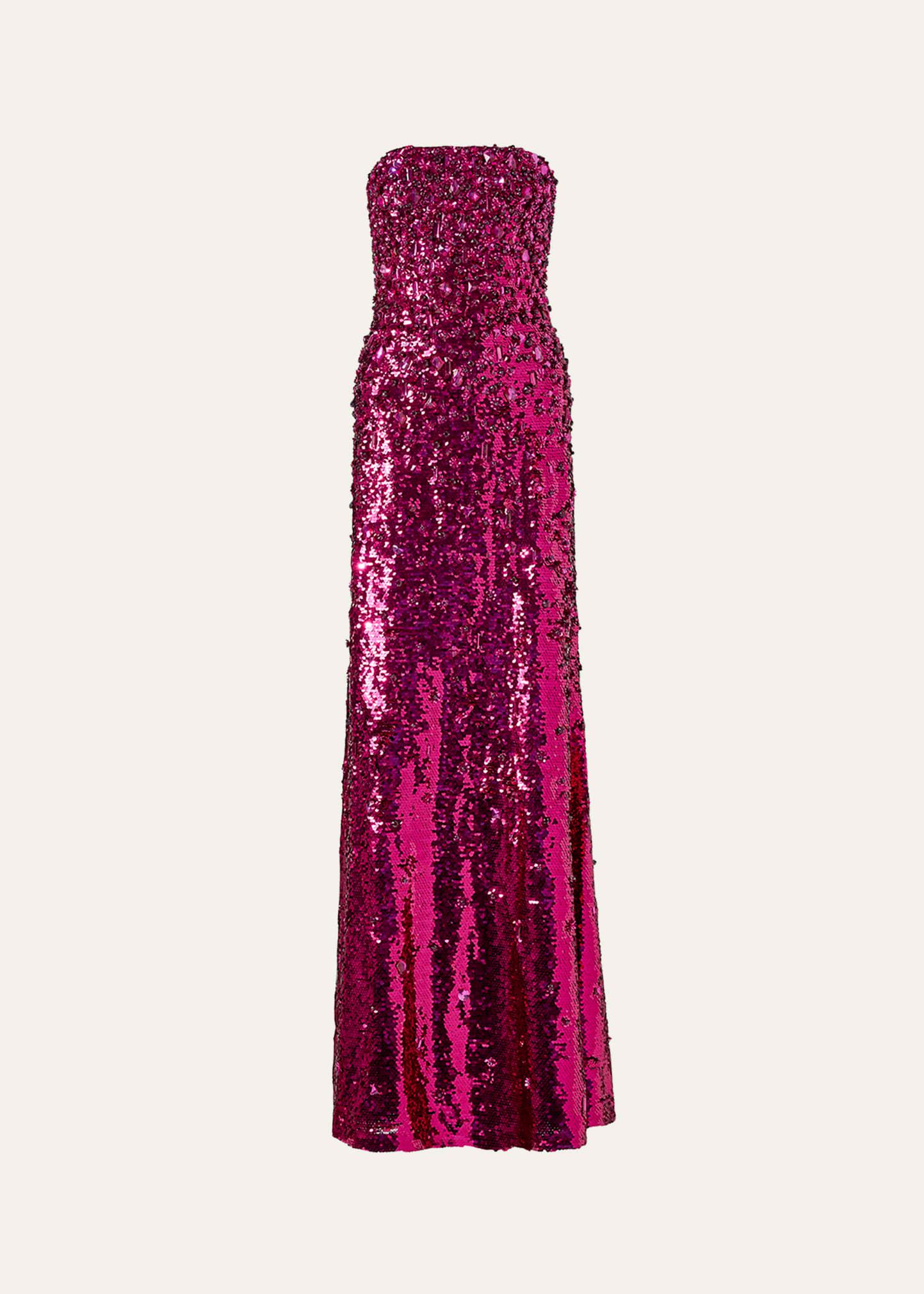 sequined strapless wool gown