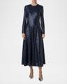 sequined stretch jersey long-sleeve midi dress