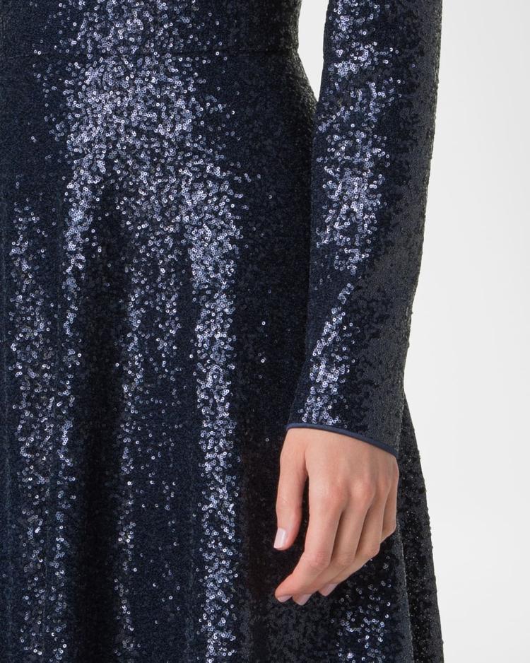 sequined stretch jersey long-sleeve midi dress