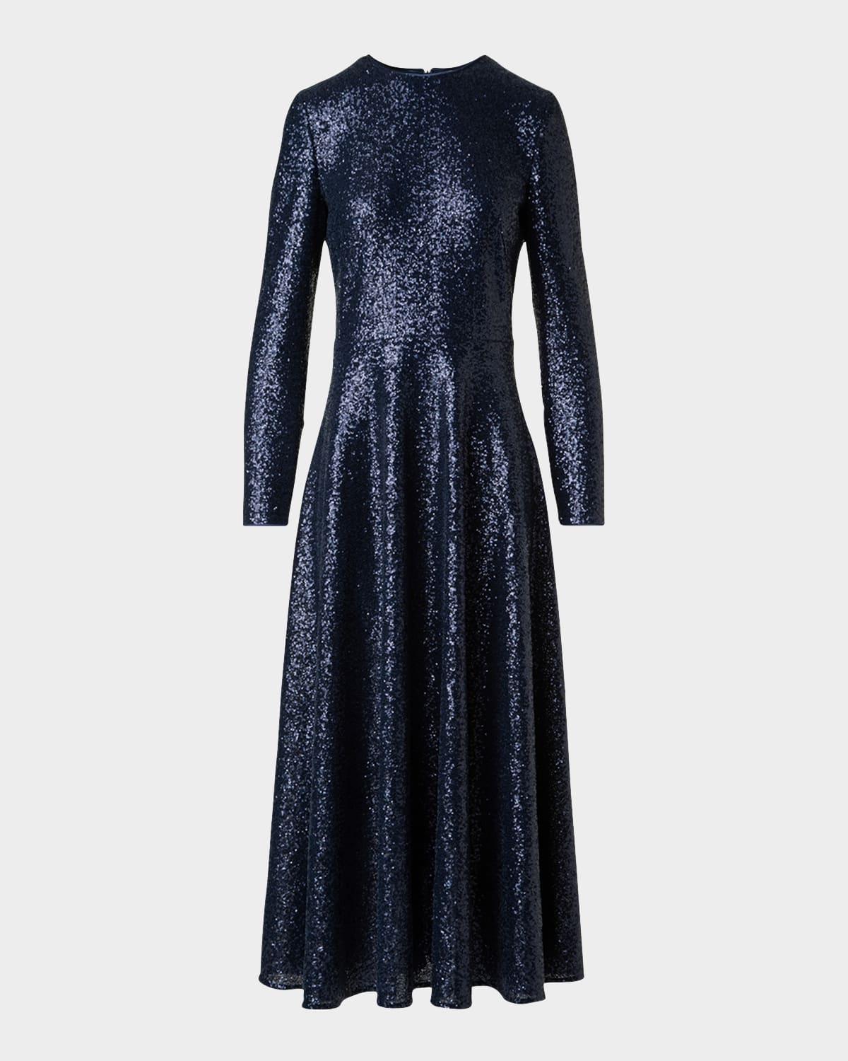 sequined stretch jersey long-sleeve midi dress