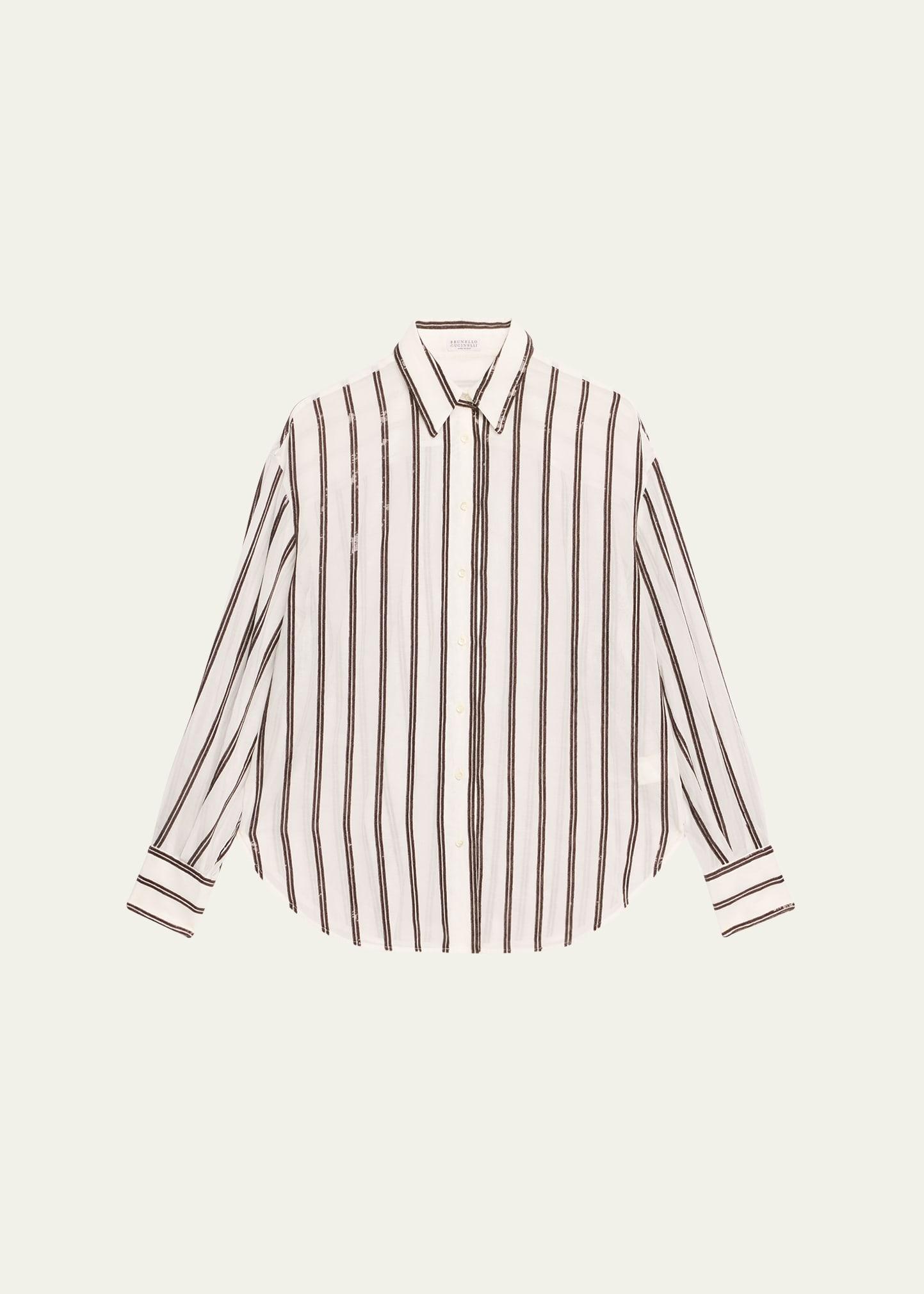 sequined stripe button down gauze blouse