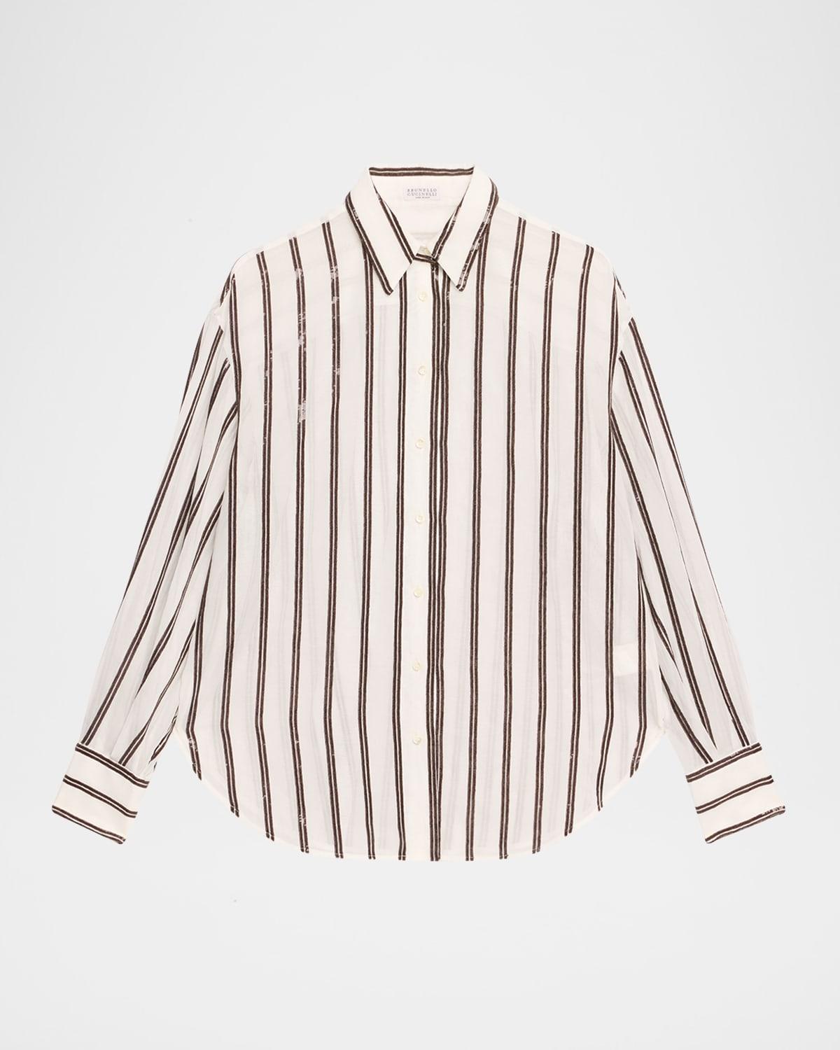 sequined stripe button down gauze blouse