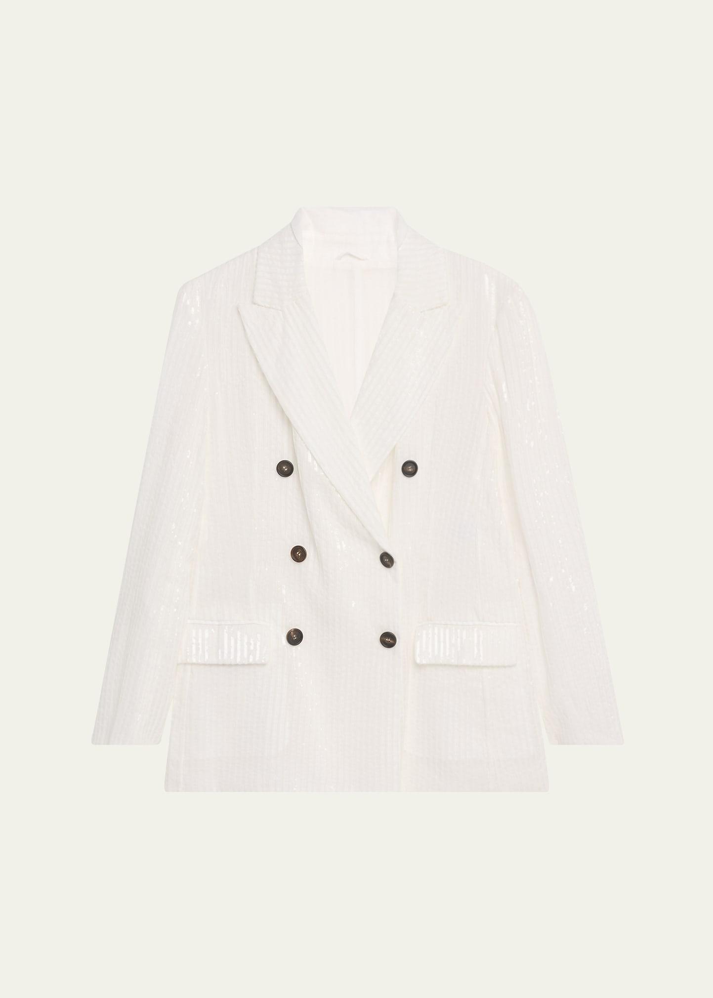 sequined stripe double-breasted organza jacket