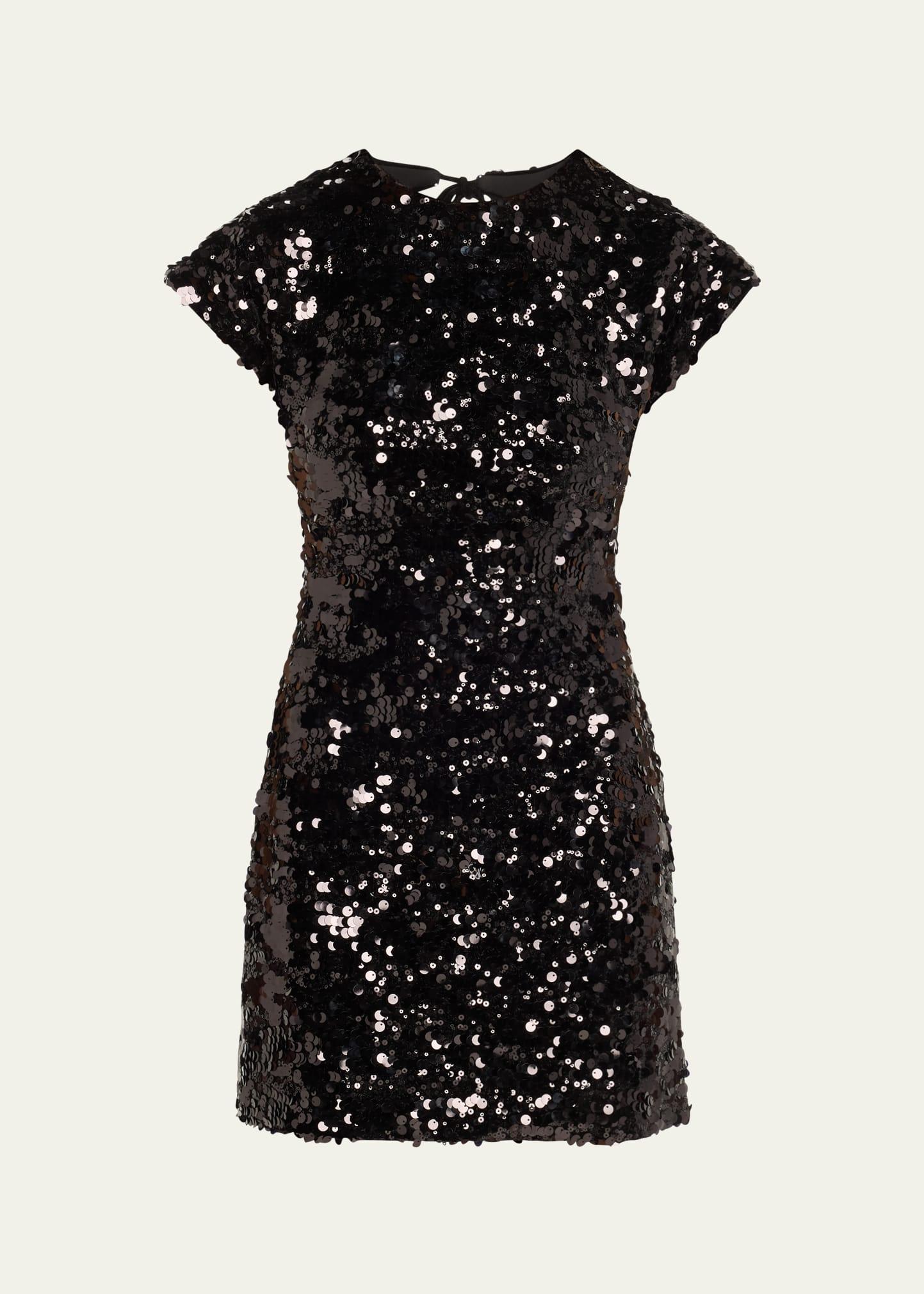 sequined tie mini dress