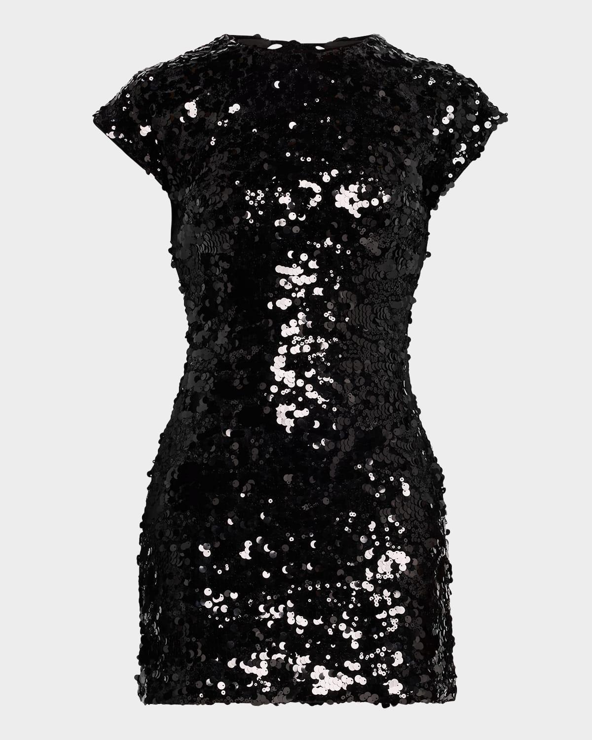 sequined tie mini dress