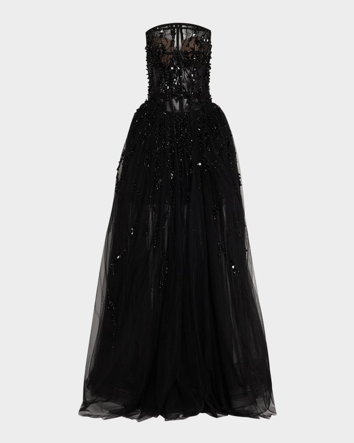 sequined tulle drop-waist gown