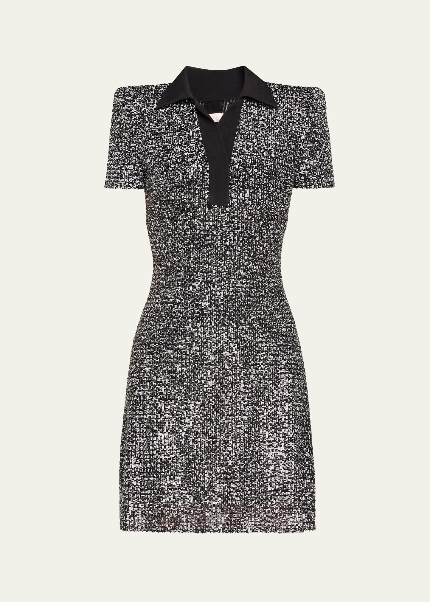 sequined tweed pattern polo dress