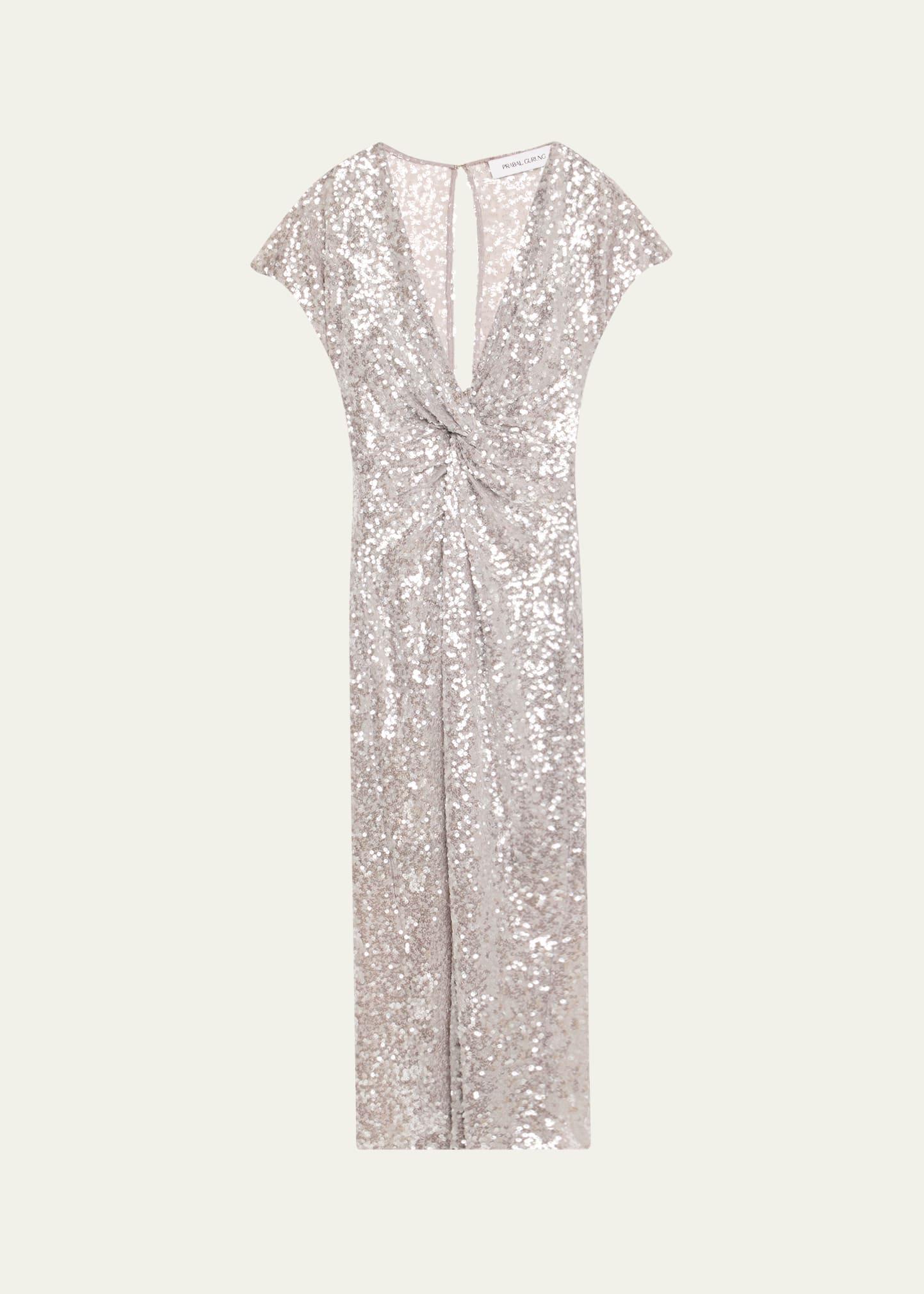 sequined twist-front midi dress
