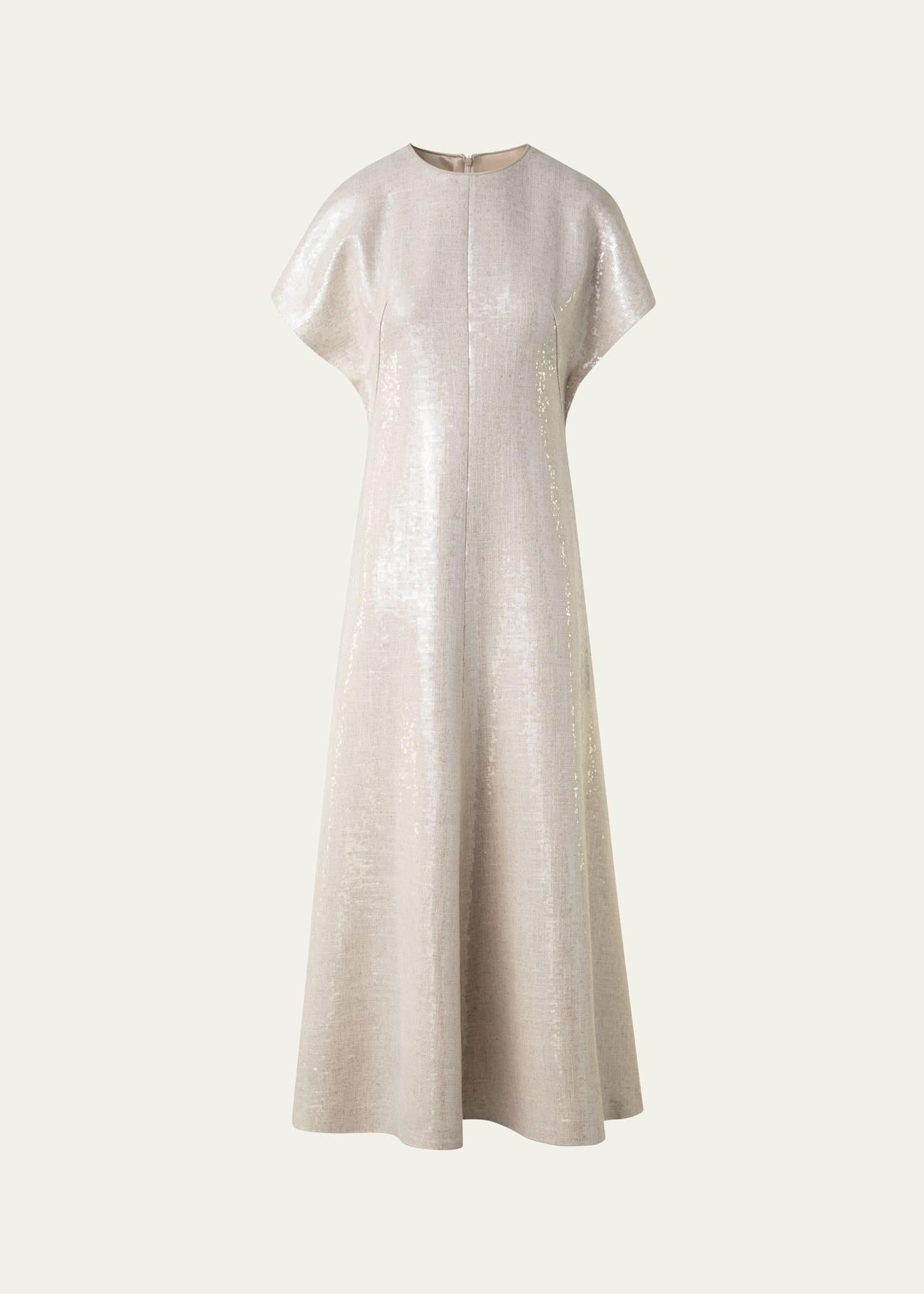 sequined viscose-linen a-line midi dress