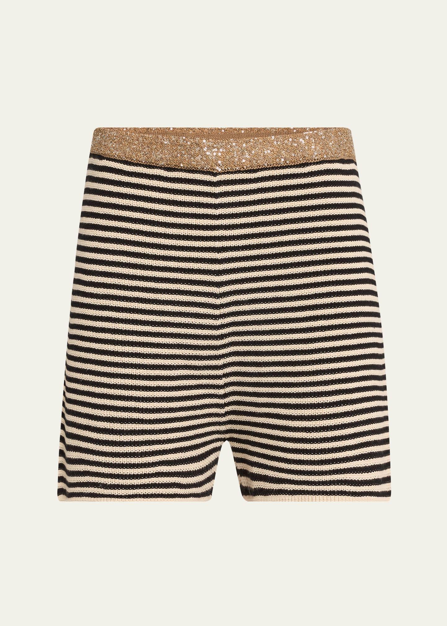 sequined waistband cotton stripe shorts