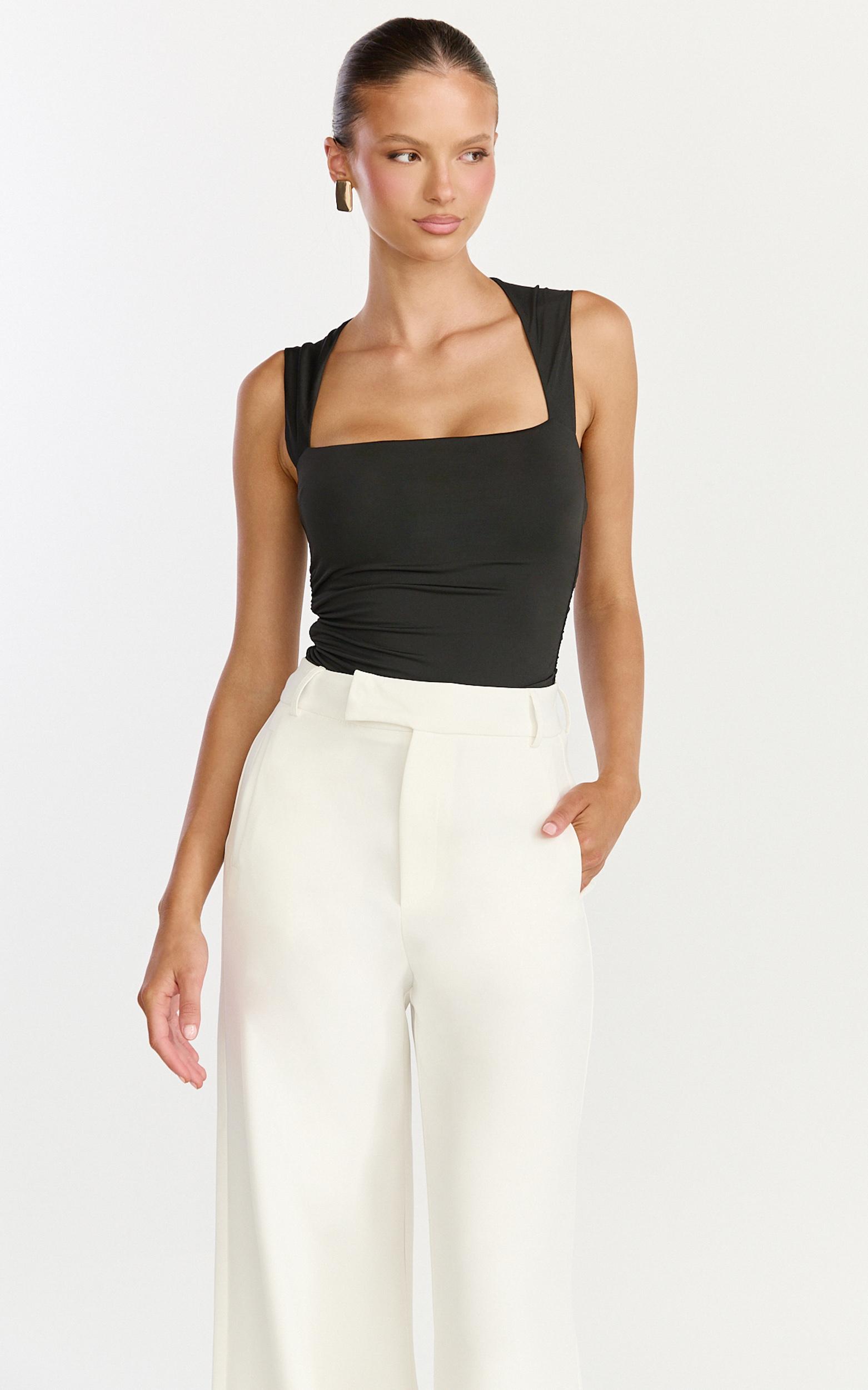 seraphina top - square neck gathered waist top in black