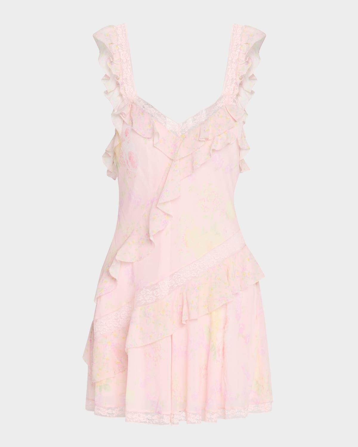 serima ruffled lace-trim mini dress
