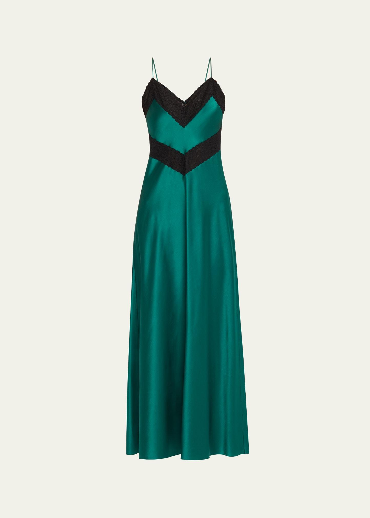 serita lace-trim silk maxi dress