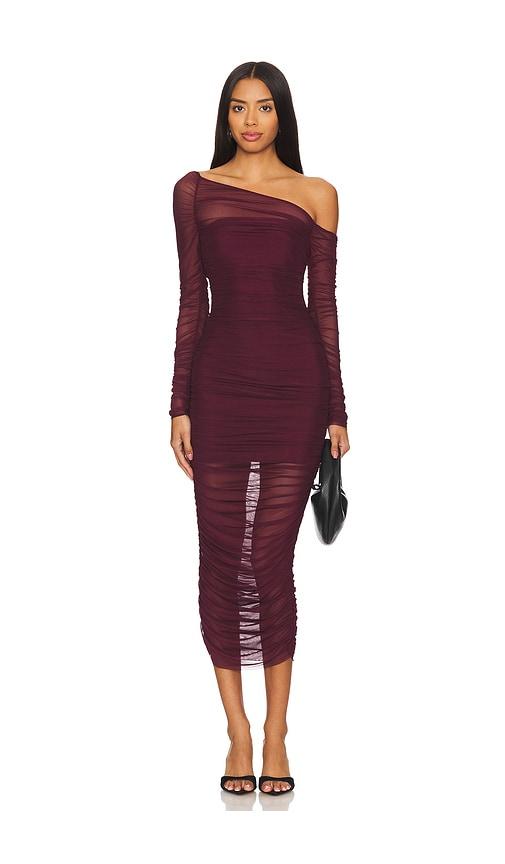 seroya chantae dress in burgundy.