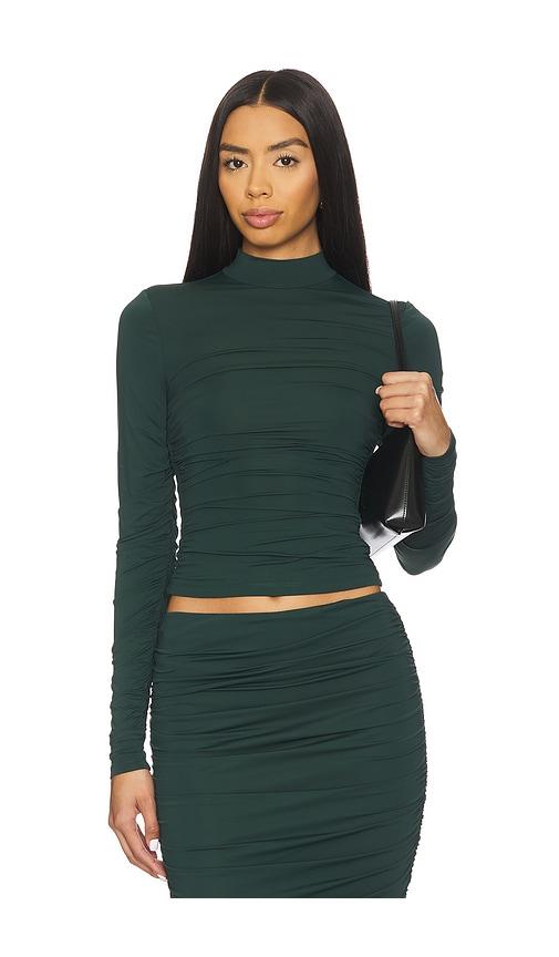 seroya dulcie ruched top in dark green.