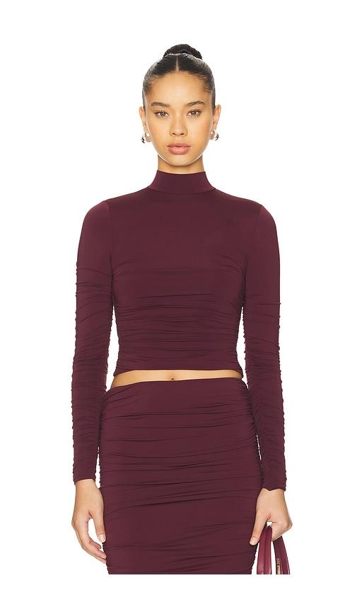 seroya dulcie ruched top in wine.