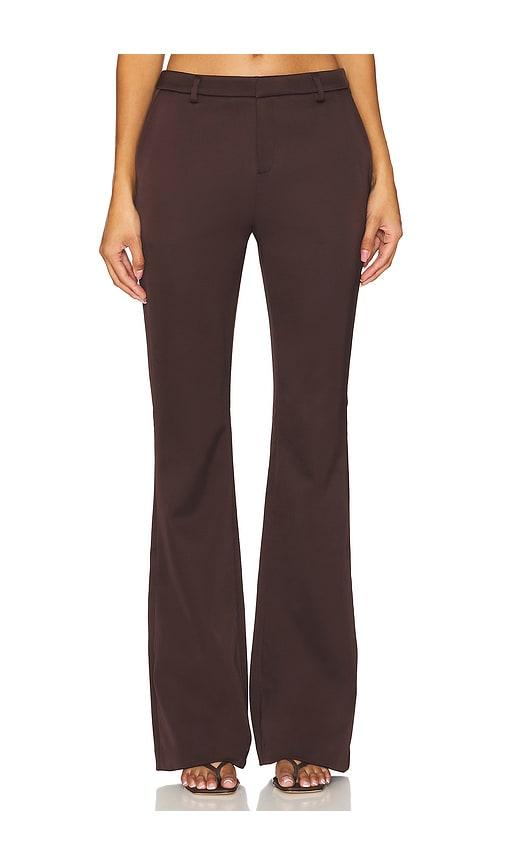 seroya elvira heavy satin flare trouser in brown.