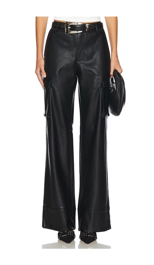 seroya fifer faux leather low rise cargo pant in black.