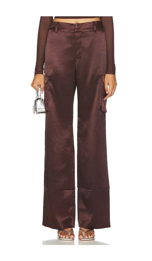 seroya galia satin cargo pant in brown.