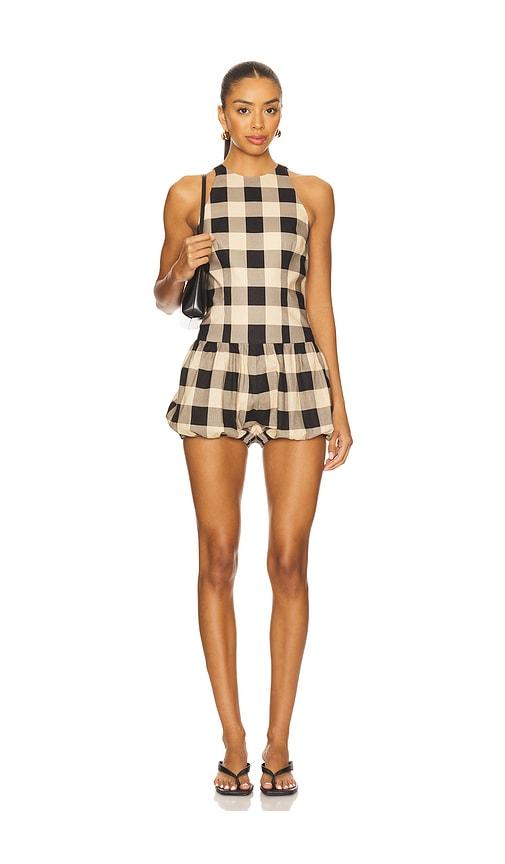 seroya katt linen romper in beige.