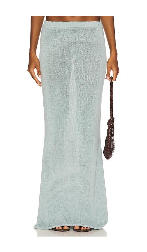 seroya kora knit maxi skirt in blue.