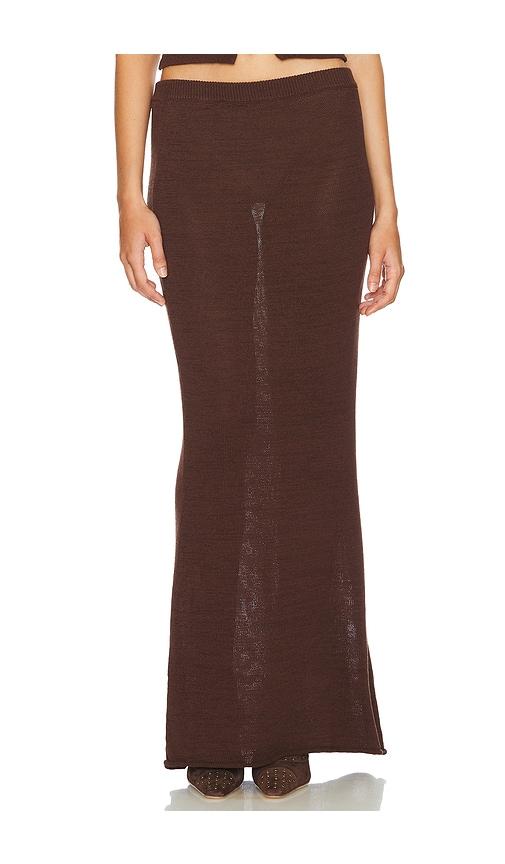 seroya kora knit maxi skirt in brown.