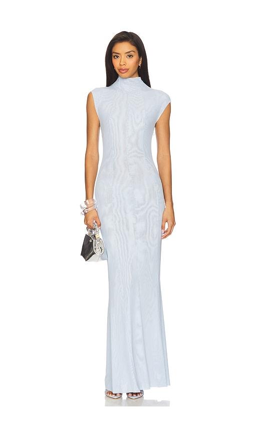 seroya laissa mesh maxi dress in baby blue.