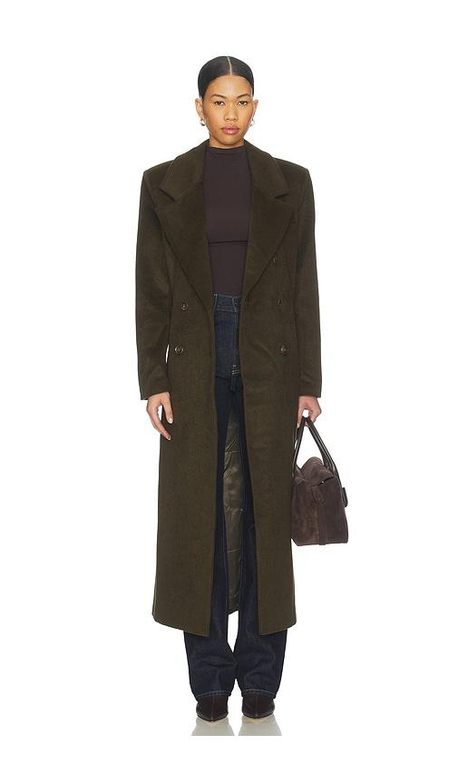 seroya leche wool coat in green.