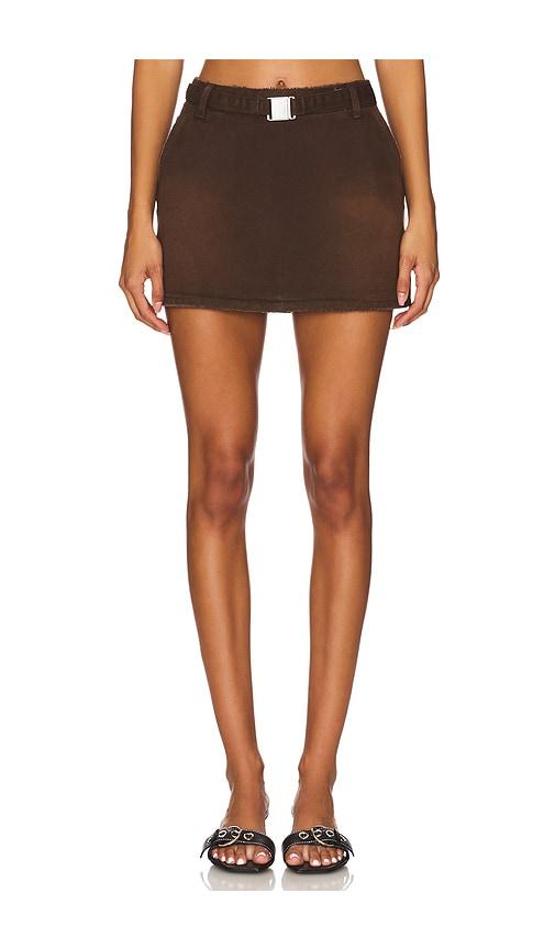 seroya marquise mid rise mini skirt in chocolate.