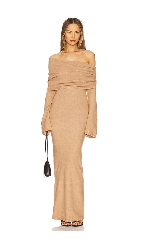seroya maya gown in tan.