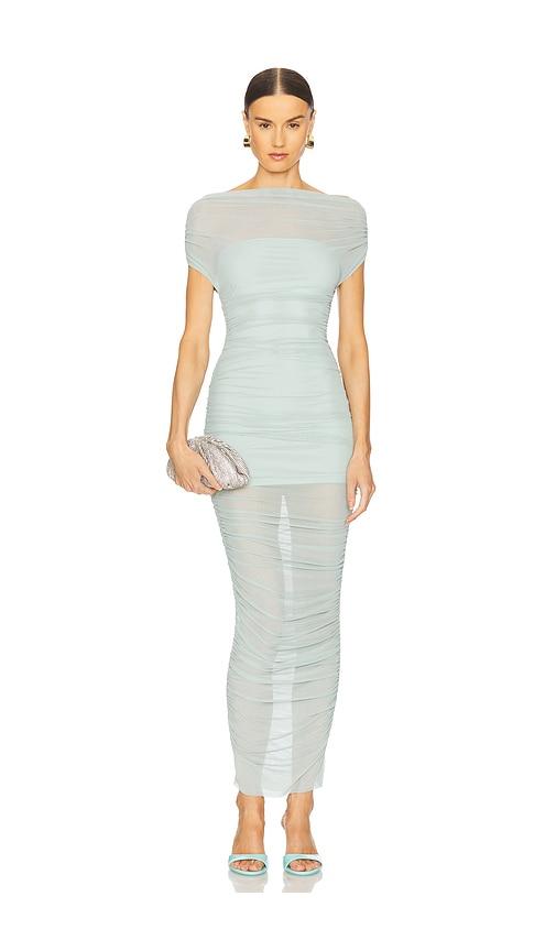 seroya noel off shoulder mesh midi dress in mint,teal.