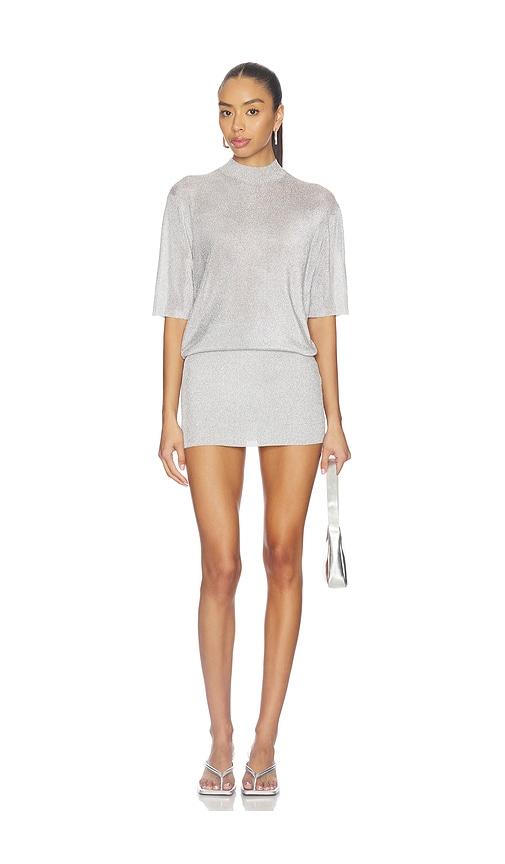 seroya rae metallic mini dress in metallic silver, grey.