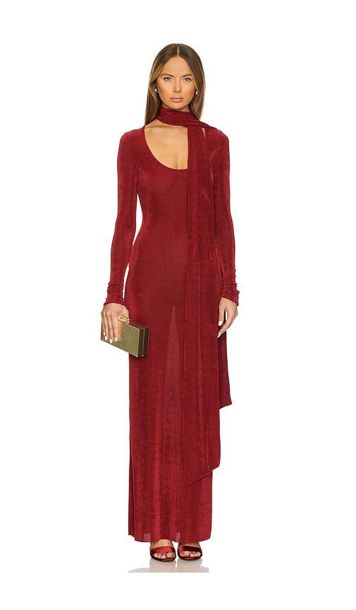 seroya rashelle maxi dress in burgundy.