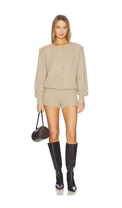 seroya sable knit romper in tan.