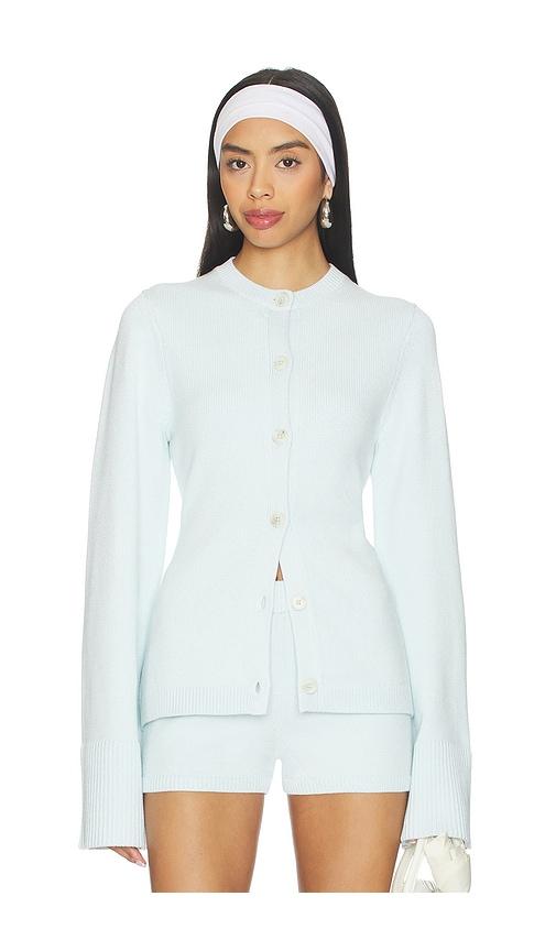 seroya tira knit cardigan in baby blue.