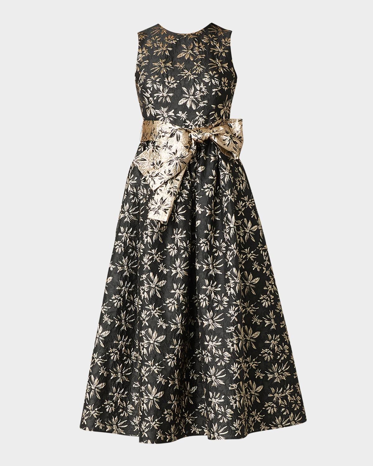 serra metallic floral jacquard midi dress