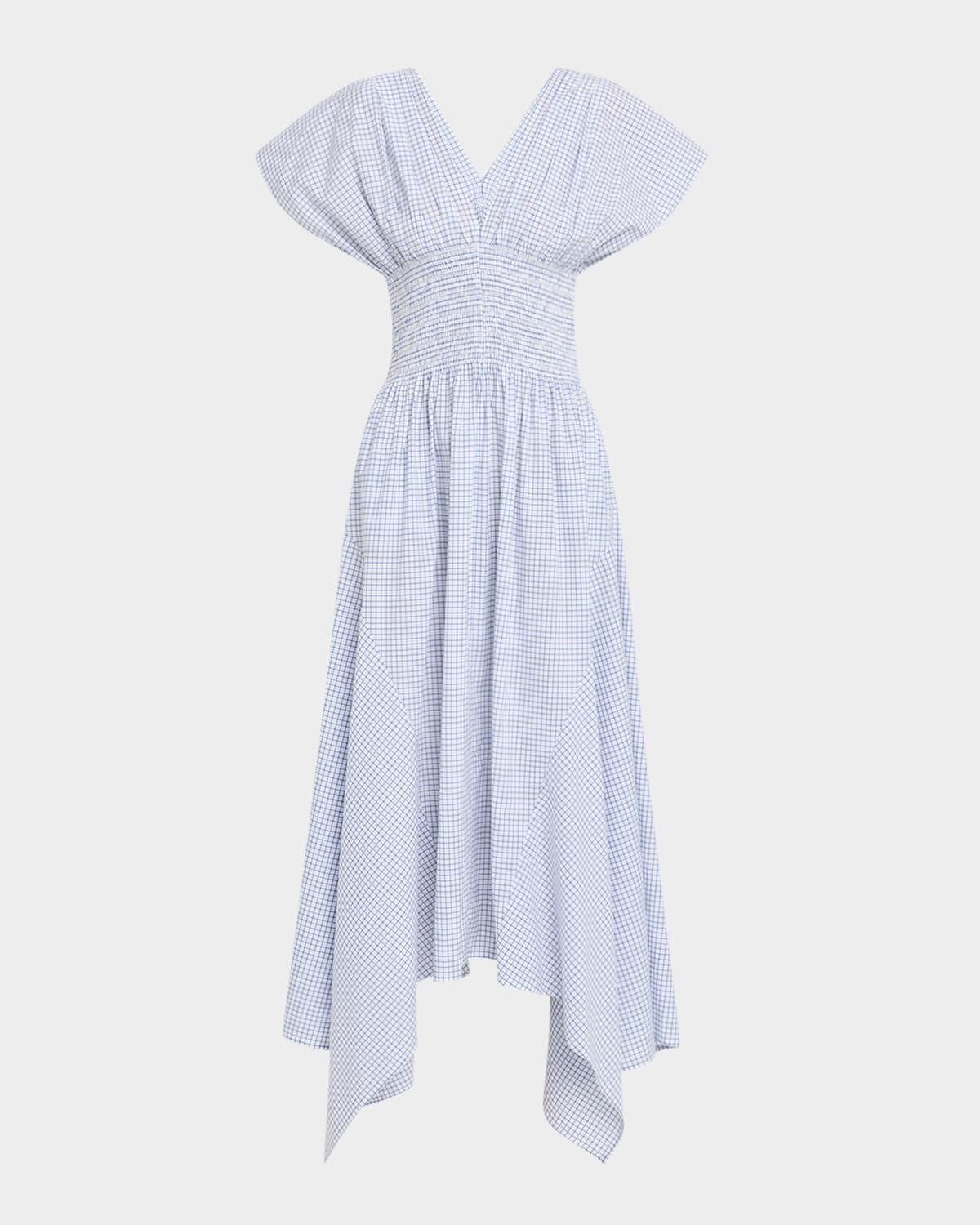 serrito smocked handkerchief midi dress