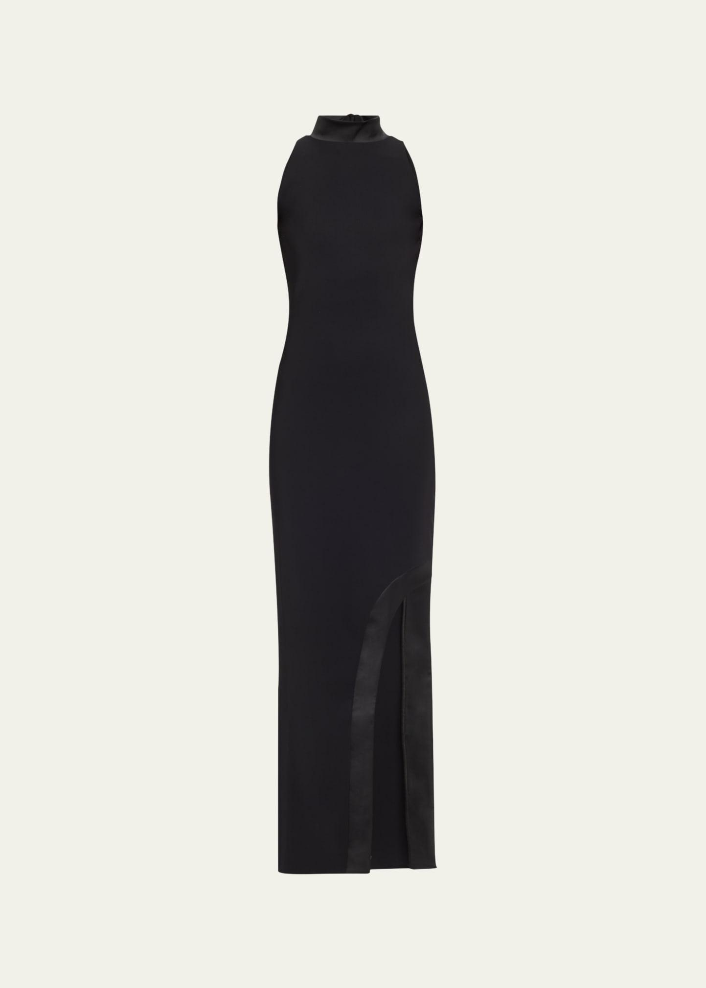 settariella satin-trim jersey column gown
