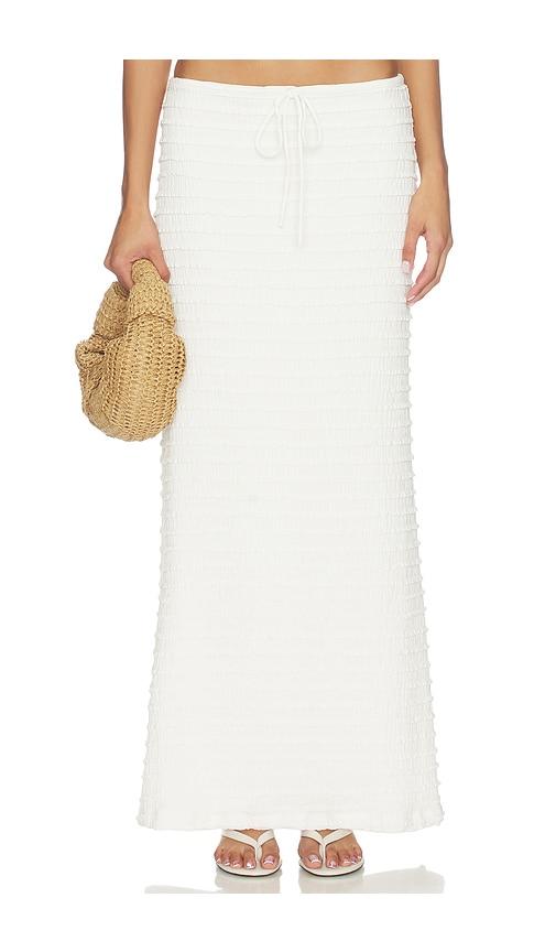 seven wonders adalee ruffle texture maxi skirt in white.