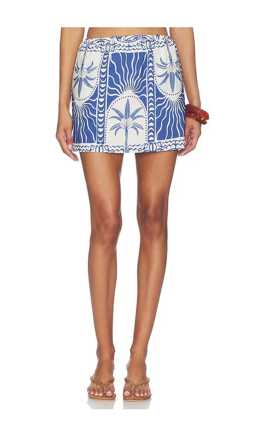 seven wonders adelyn elasticated mini skirt in blue.