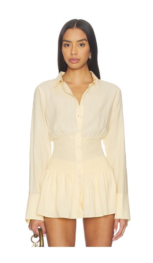 seven wonders adora long sleeve shirred shirt in lemon.